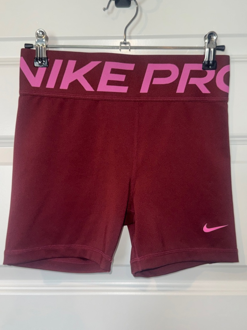 Nike Maroon Training Shorts with Pink Logo Waistband